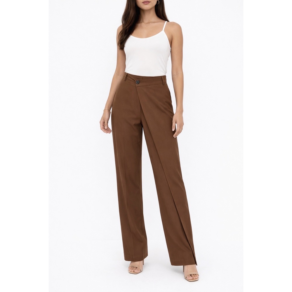 Commense Women XL Brown Wrap Style Wide Leg Trousers Pants Preppy Chic 100-29